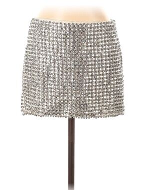 Retrofete Silver Rhinestone Mini Skirt